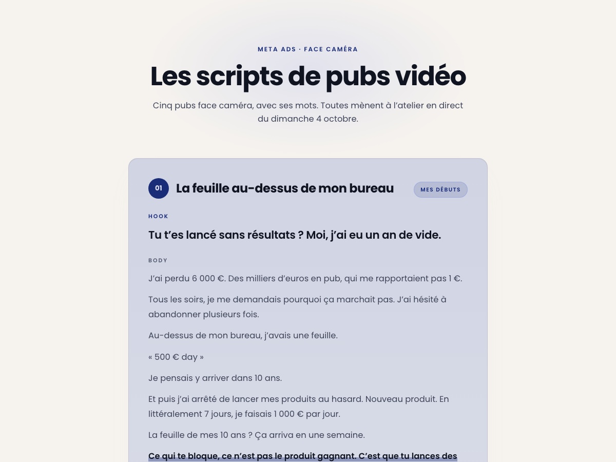 Aperçu des scripts de créas