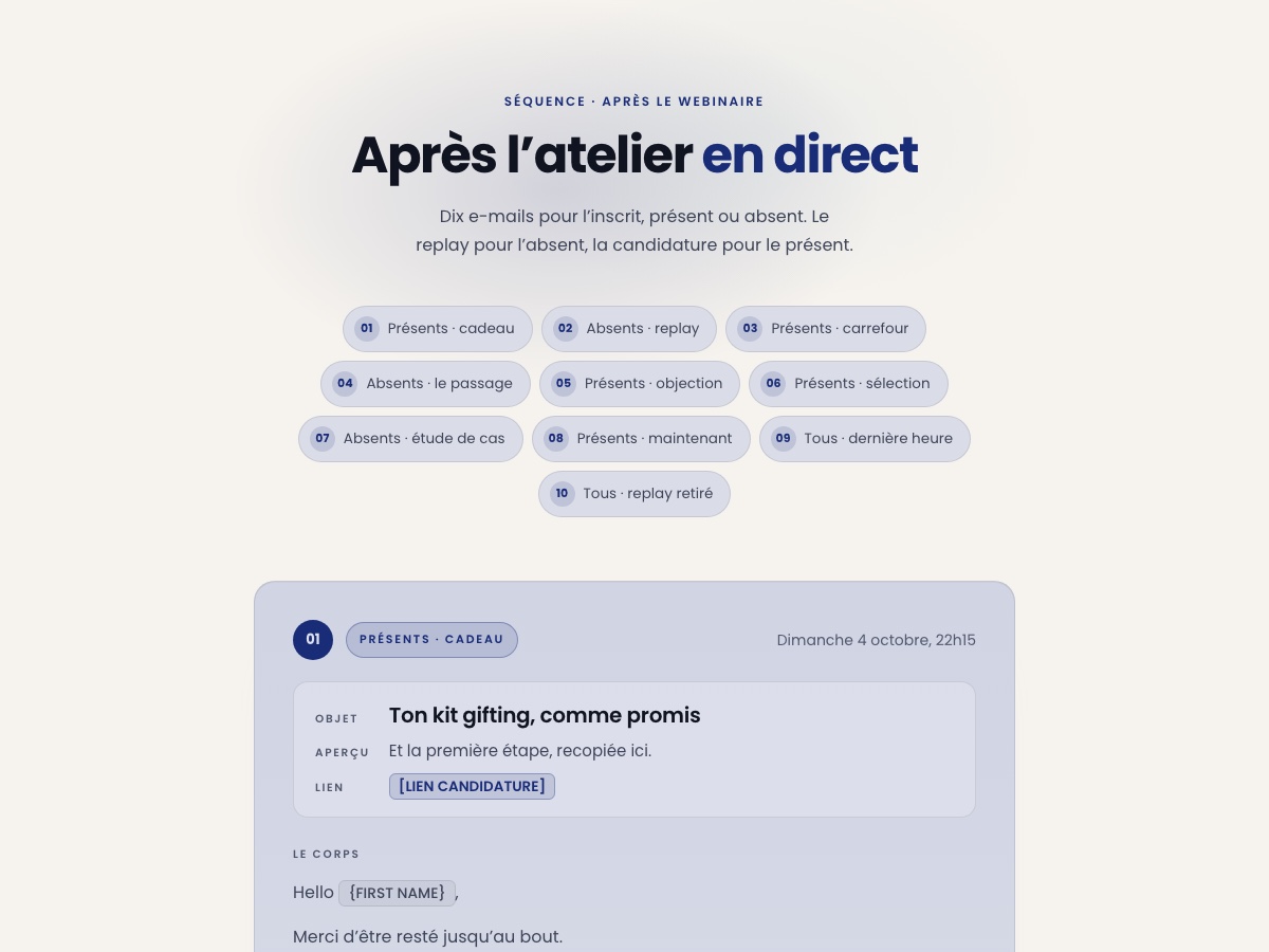 Aperçu de la séquence après le webinaire