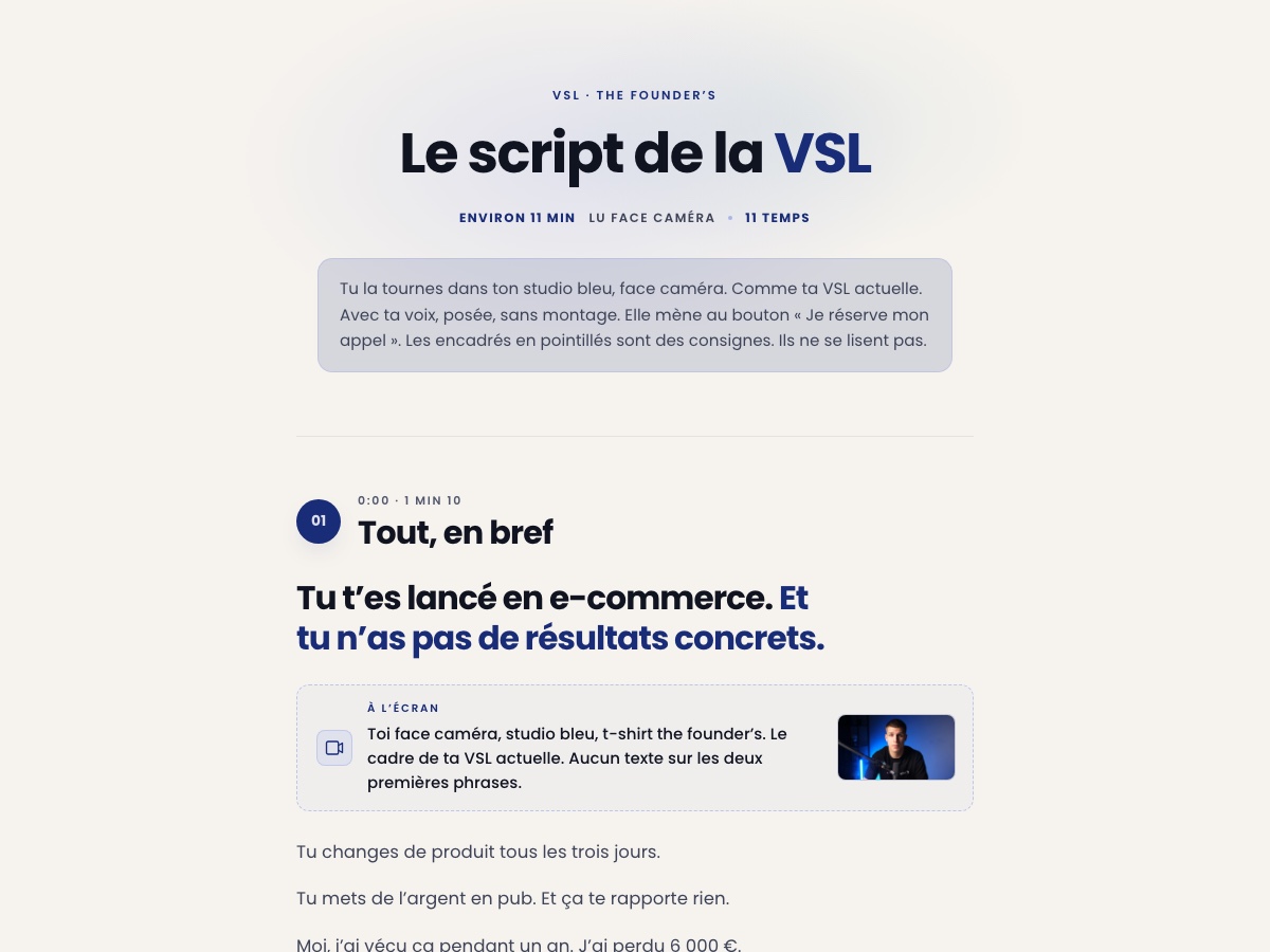 Aperçu du script de la VSL